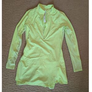 Lululemon Nulux Tennis Dress Women Size 6 Flourescent Yellow Long Sleeve Lined